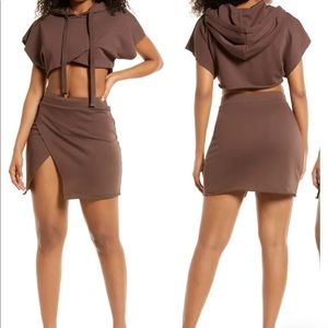 Naked Wardrobe, women, skirt set, top/skirt, brown, new with tags